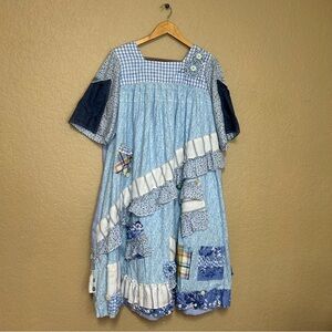 Handmade square neck Aline upcycled dress first floral patchwork pockets medium